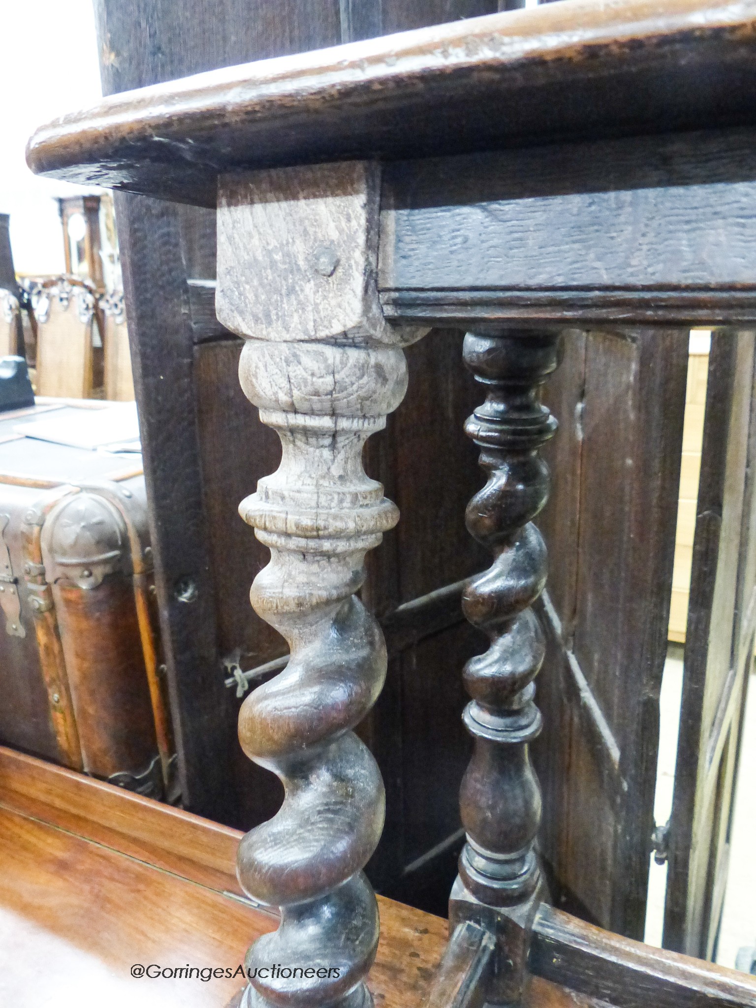 A Victorian 17th century style oak stool, length 46cm, depth 28cm, height 56cm